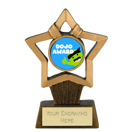 Mini Star Plus Dojo Award Gold Star Award Trophy 10cm Resin FREE engraving and Certificate