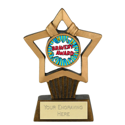 Mini Star Plus Bravery Gold Star Award Trophy 10cm Resin FREE engraving and Certificate