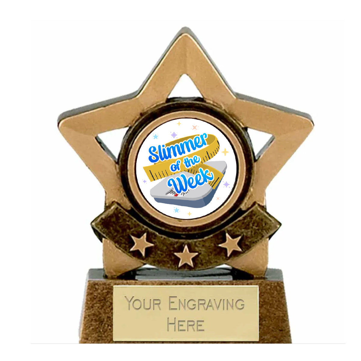 Mini Gold Star Slimmer of the Week Award Trophy 8cm Resin FREE engraving and Certificate