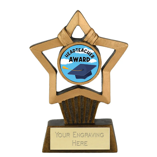 Mini Star Plus Headteacher Gold Star Award Trophy 10cm Resin FREE engraving and Certificate