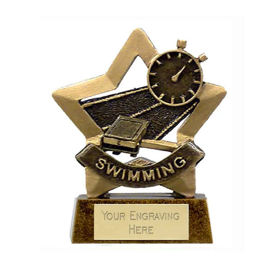 Sticker Stocker - Mini Star Swimming Award Trophy 8cm Resin FREE engraving and Certificate