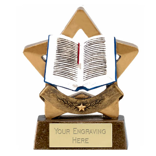 Sticker Stocker - Mini Star Reading Book Award Trophy 8cm Resin FREE engraving and Certificate