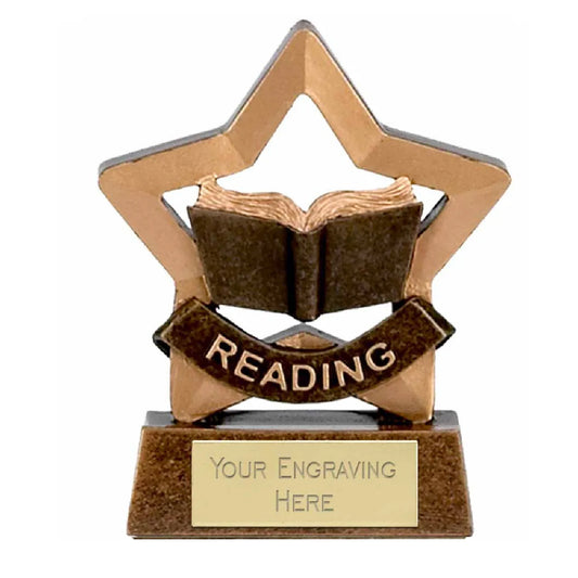 Sticker Stocker - Mini Star Reading Award Trophy 8cm Resin FREE engraving and Certificate