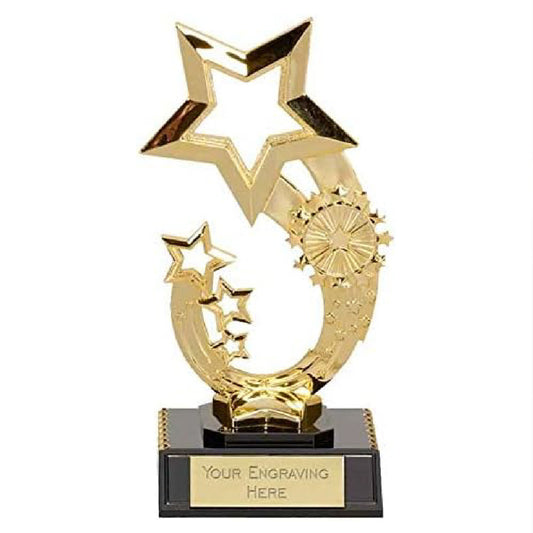 Sticker Stocker - Gold Rising Star Award Trophy 17cm Plastic FREE engraving and Certificate