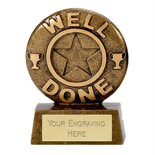 Sticker Stocker - Mini Well Done Star Round Award Trophy 6.5cm Resin FREE engraving and Certificate