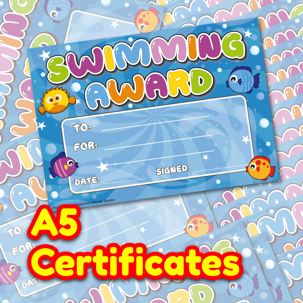 30 Swimming Award certificates for school teachers, 250gsm A5 silk finish card