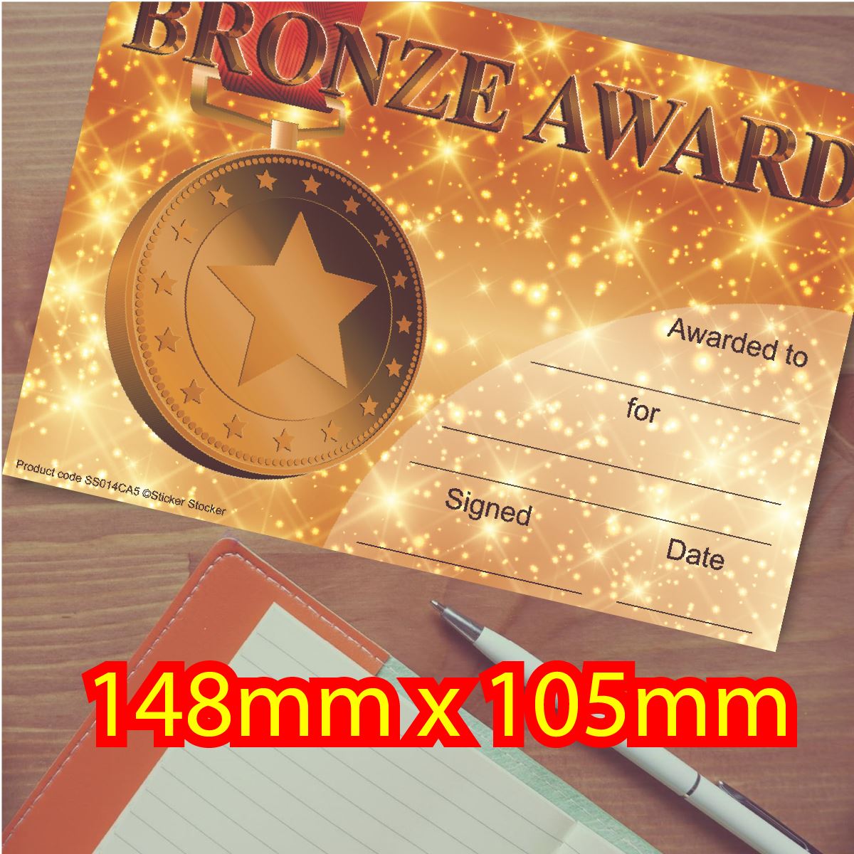 30 Bronze Award Certificates for school teachers, 250gsm A5 silk finish card