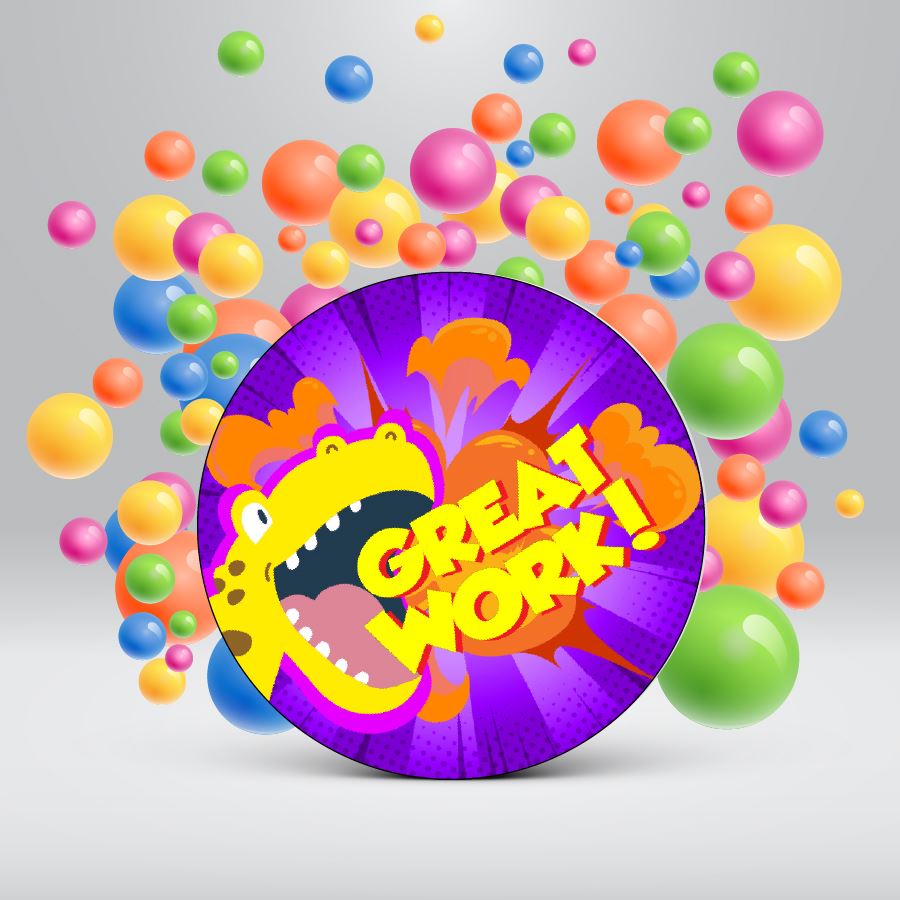 144 Dinosaur Praise Words 30mm Reward Stickers for Teachers, Parents and Party Bags