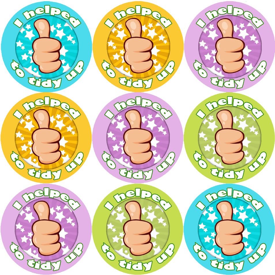 144 I Helped to Tidy up 30mm Reward Stickers for Teachers, Parents and Party Bags