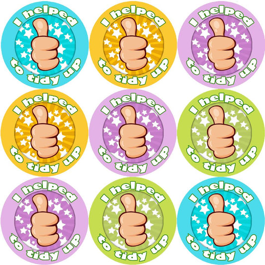144 I Helped to Tidy up 30mm Reward Stickers for Teachers, Parents and Party Bags