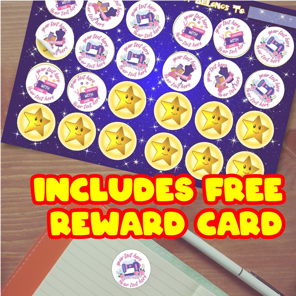 144 Personalised Handmade with Love Sewing 30mm Glossy Stickers Labels