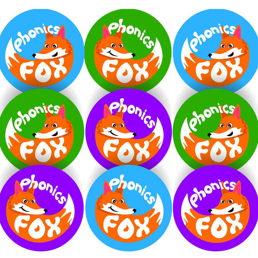 144 Phonics Fox - 30mm - Glossy Reward Literacy Stickers for Teachers & Parents