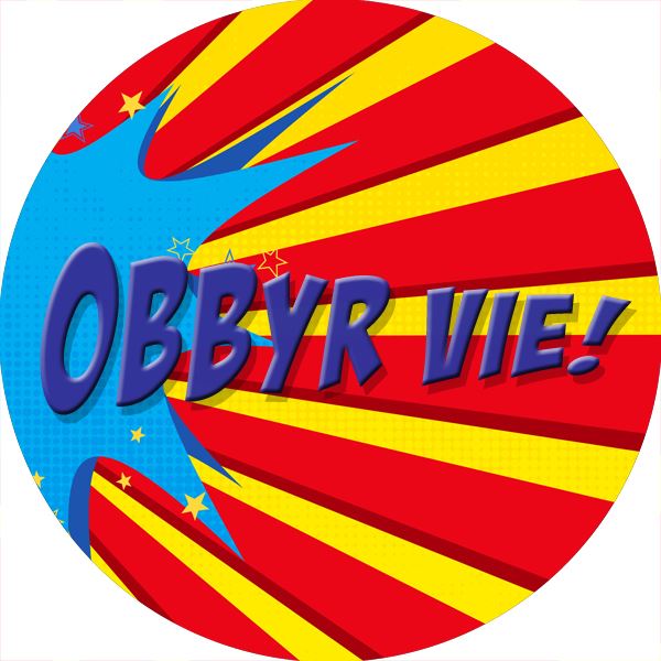 144 Superhero Comic Manx Gaelic Praise Words 30mm Reward Stickers for Teachers, Parents