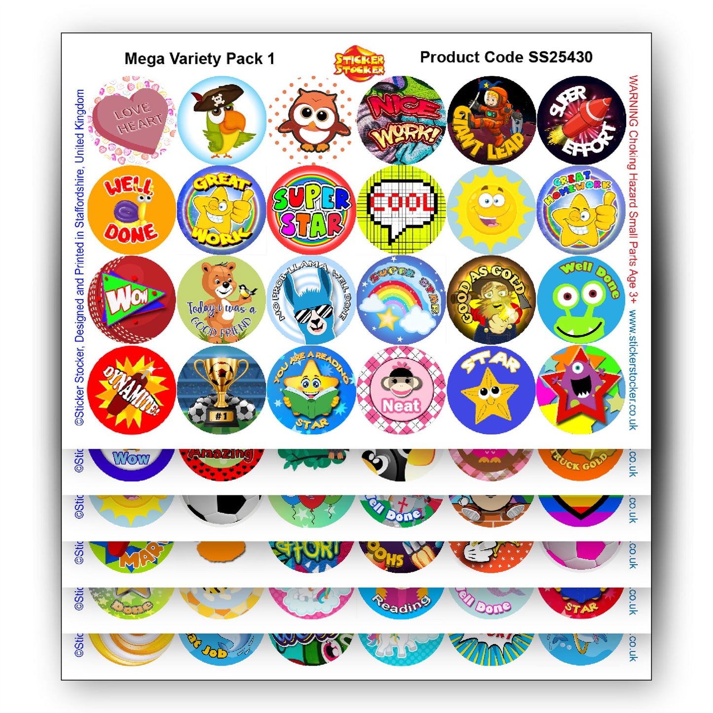 144 Variety Pack 1 30mm Stickers Glossy Reward Stickers for School Teachers, Parents and Nursery