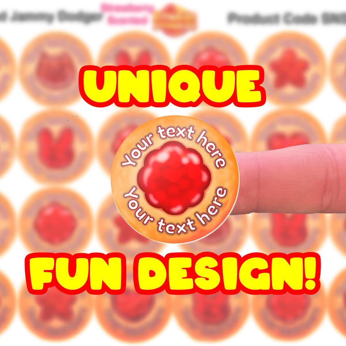 120 Strawberry Scented Personalised Stickers - Jammy Dodger - Personalised 30mm Scented  Stickers - For Teachers Nursery Parents