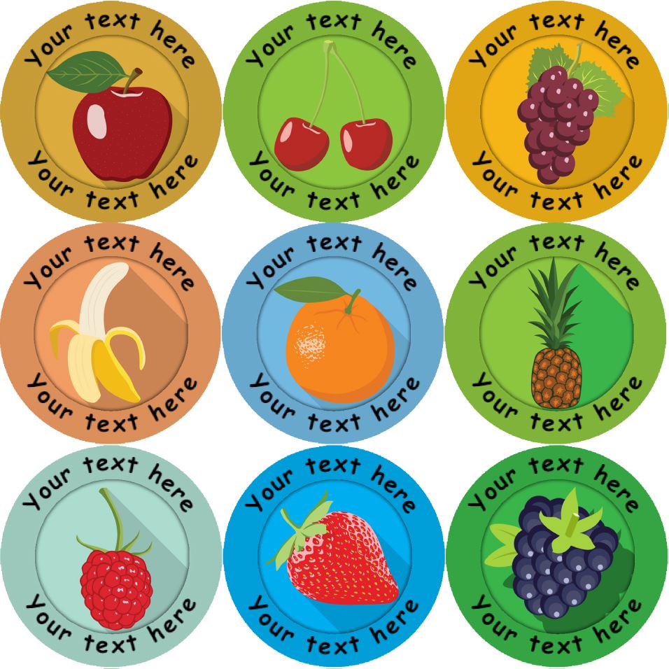 144 Personalised Fruits 30mm Reward Stickers for School Teachers, Parents and Nursery