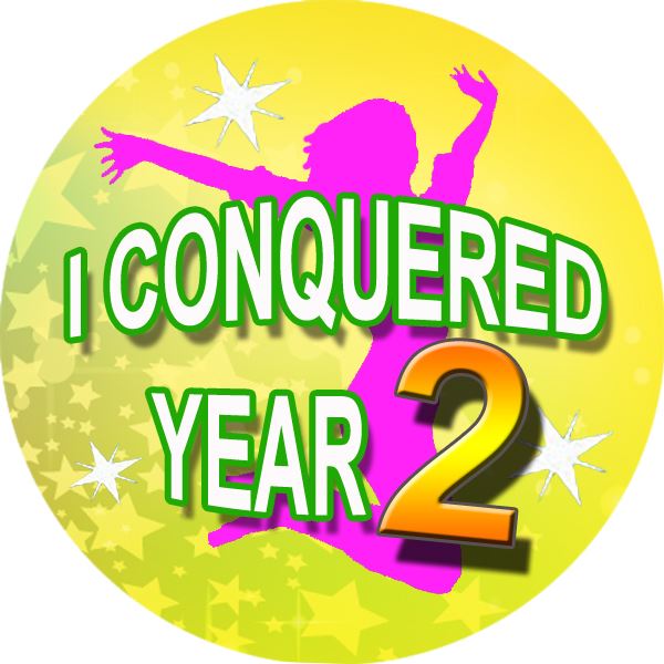 144 I Conquered Year 2 - End of Term Year 1st grade Teacher Reward Stickers Size 30mm