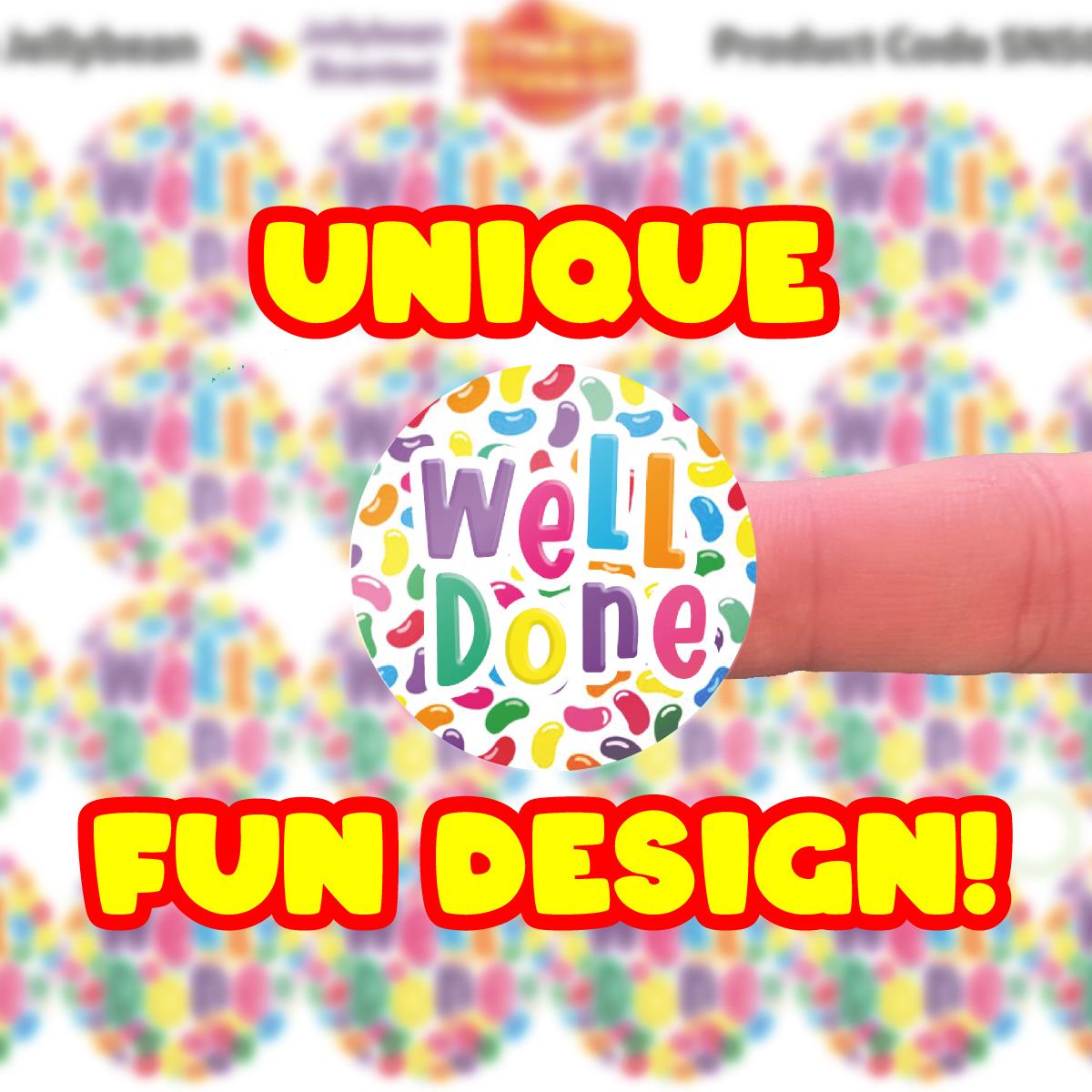120 Well Done Jellybean Scented  30mm Reward Stickers for Teachers, Parents and Party Bags