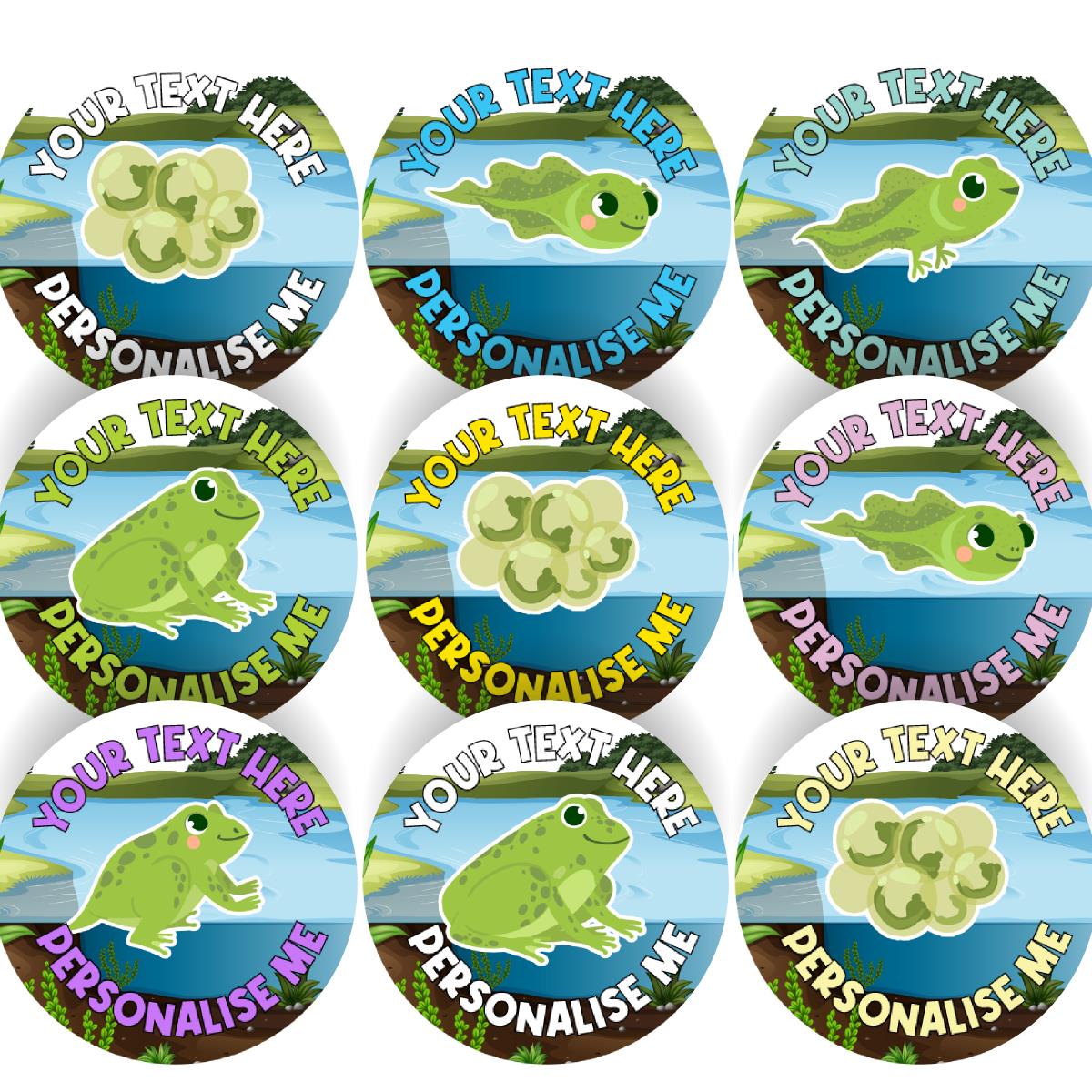 144 Personalised Tadpoles and Frogs 30mm Reward Stickers for School Teachers, Parents
