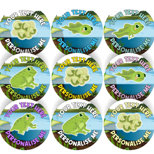 144 Personalised Tadpoles and Frogs 30mm Reward Stickers for School Teachers, Parents