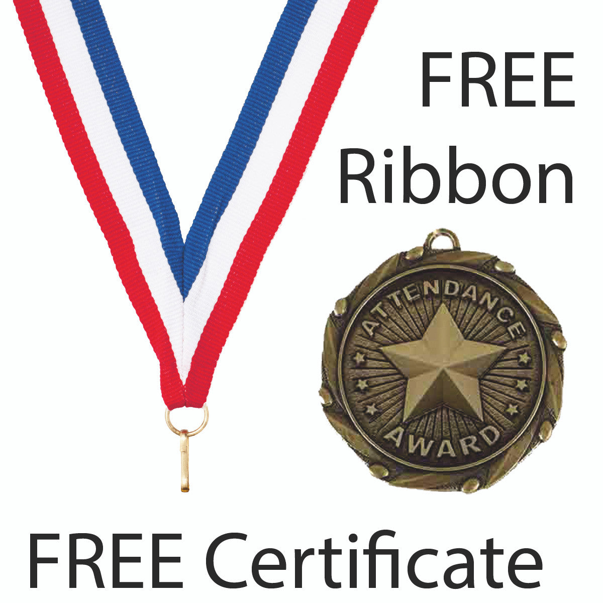 Sticker Stocker - Attendance Award Medal with FREE Ribbon and Certificate 45mm Metal