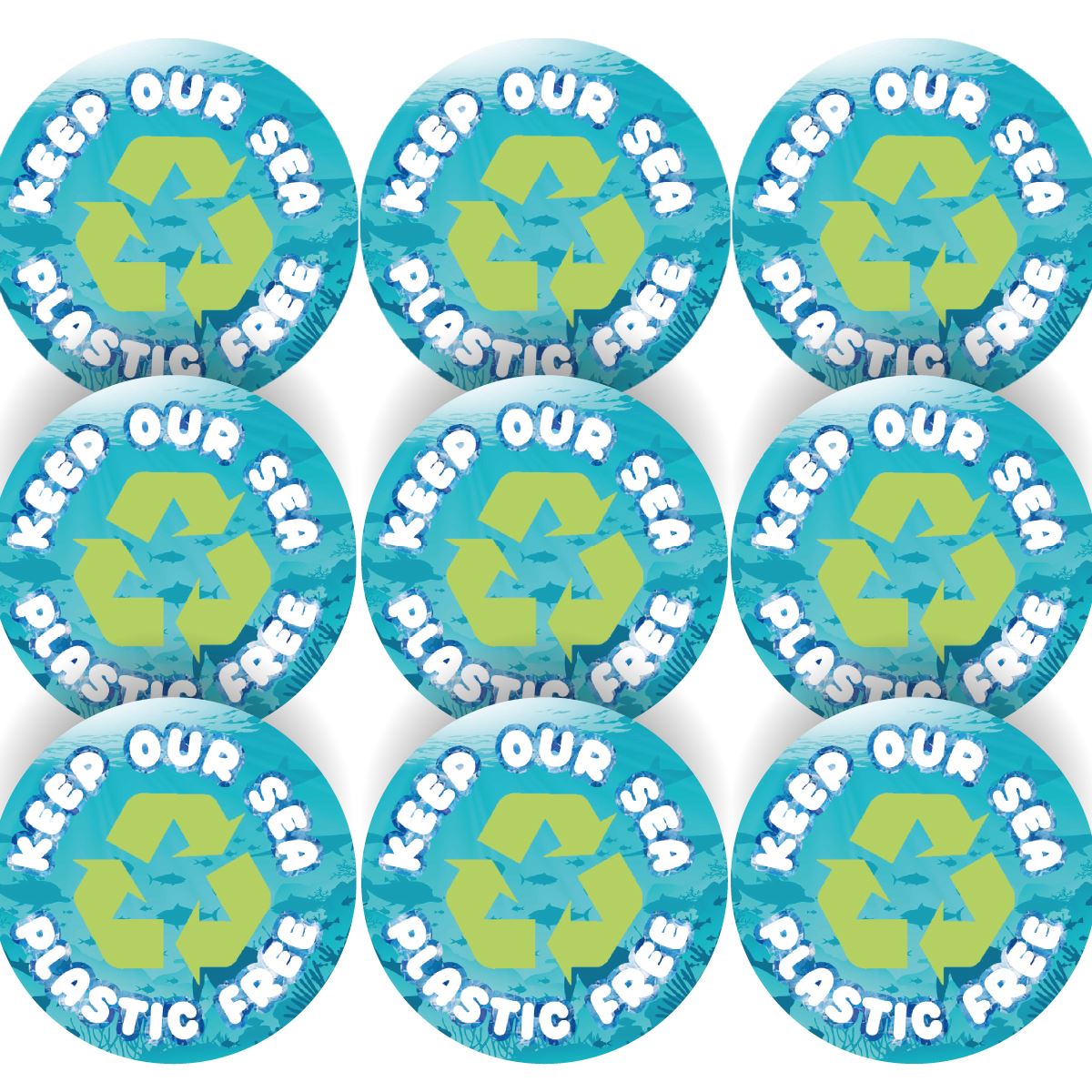 144 Plastic Free Sea themed 30mm Stickers Glossy Recycle Packaging Labels