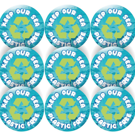 144 Plastic Free Sea themed 30mm Stickers Glossy Recycle Packaging Labels