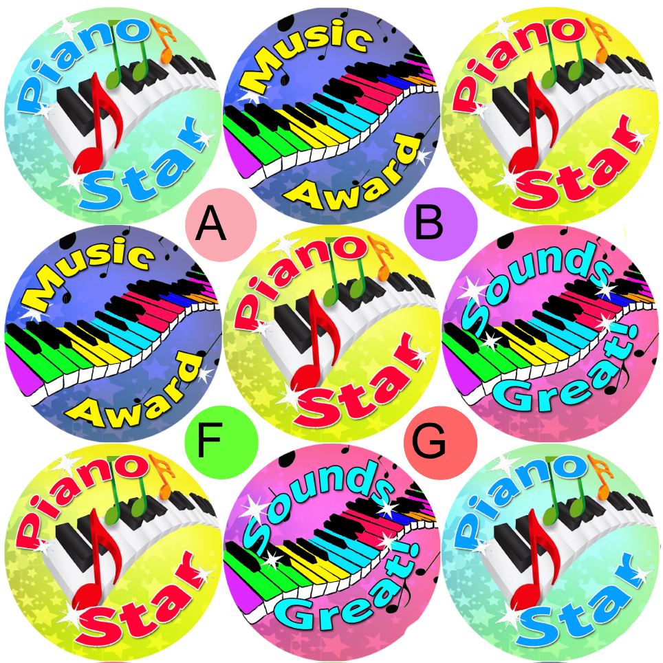 234 Piano Awards 30mm Reward Stickers for School Teachers, Parents and Nursery