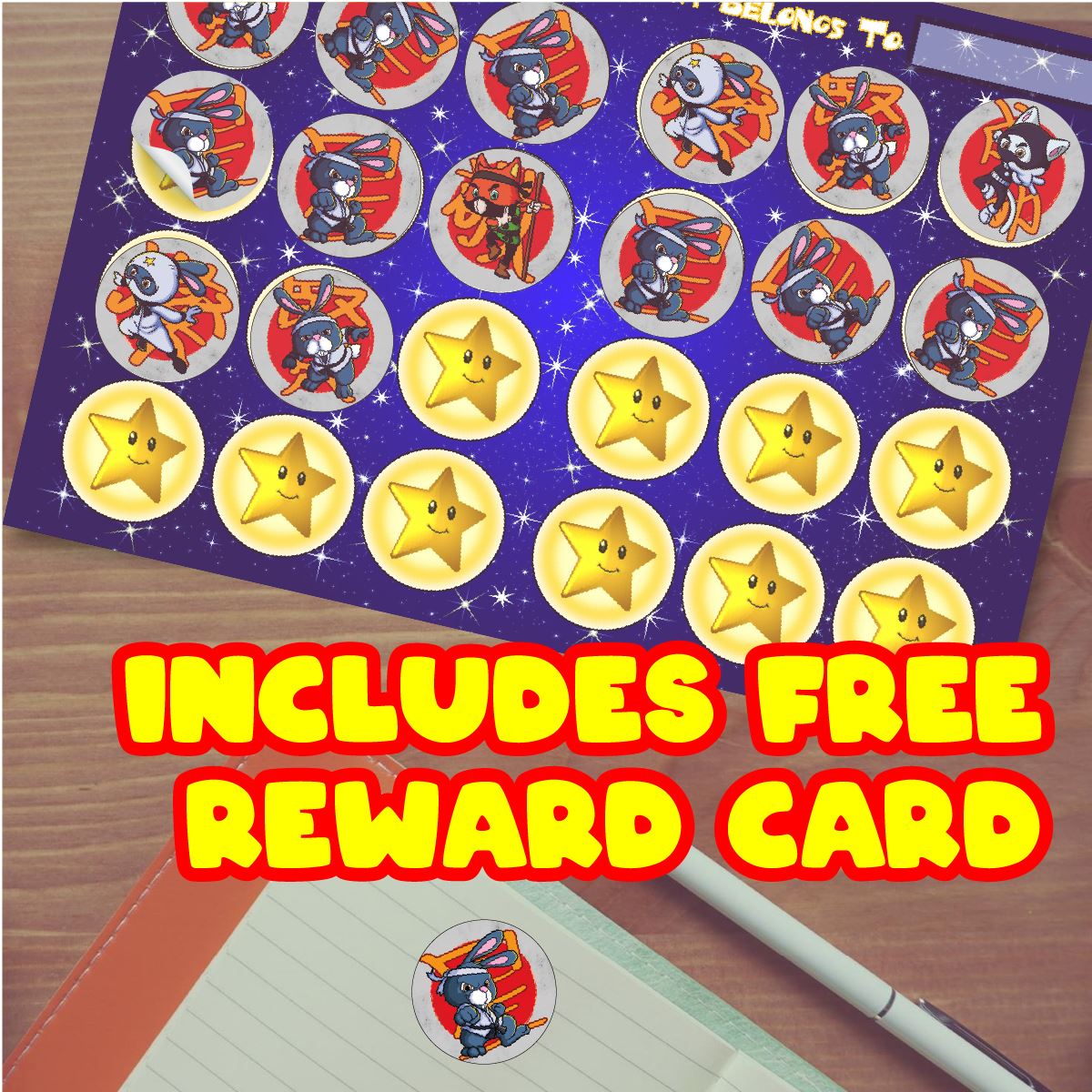 144 Karate Ninja Animals  - 30mm - Glossy Reward Stickers for Teachers & Parents