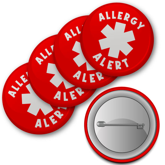 20 x Allergy Alert Button Badges (Pack of 20 Pin Badges - 38mm)