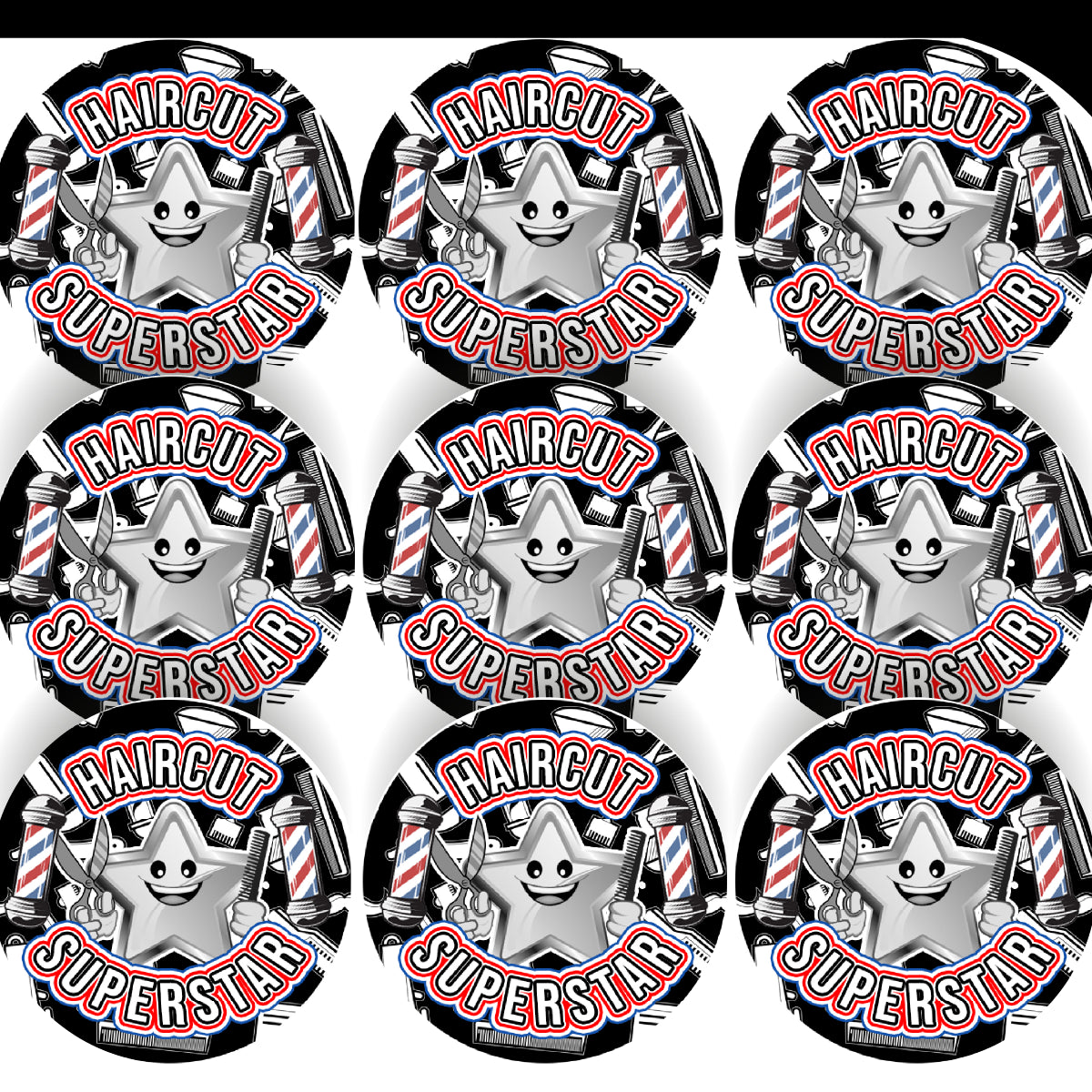 144 Barber Haircut Superstar 30mm Reward Stickers for Children, Parents, Barbers, Hairdressers