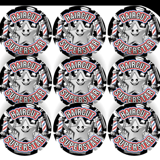 144 Barber Haircut Superstar 30mm Reward Stickers for Children, Parents, Barbers, Hairdressers