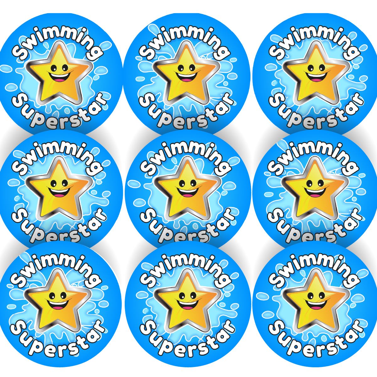 144 Swimming Superstar 30mm Reward Stickers for Teachers, Parents and Party Bags