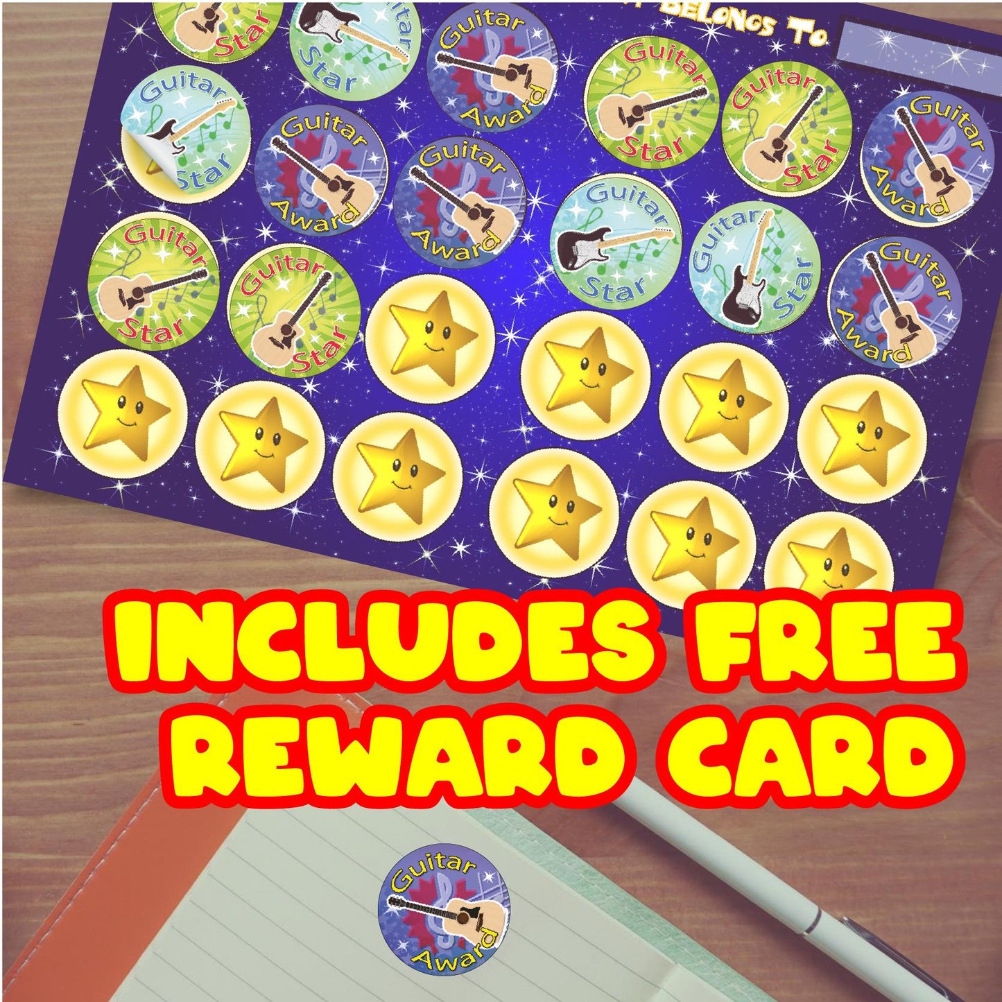 144 Guitar Star Awards 30mm Reward Stickers for School Music Teachers, Parents and Nursery