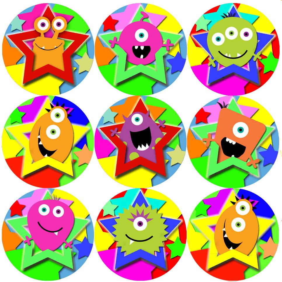 144 Monster Stars 30mm Round Children's Reward Stickers for Teachers, Parents and Party Bags