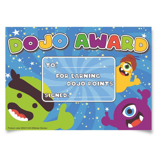 30 Dojo award certificates for school teachers, 250gsm A5 silk finish card