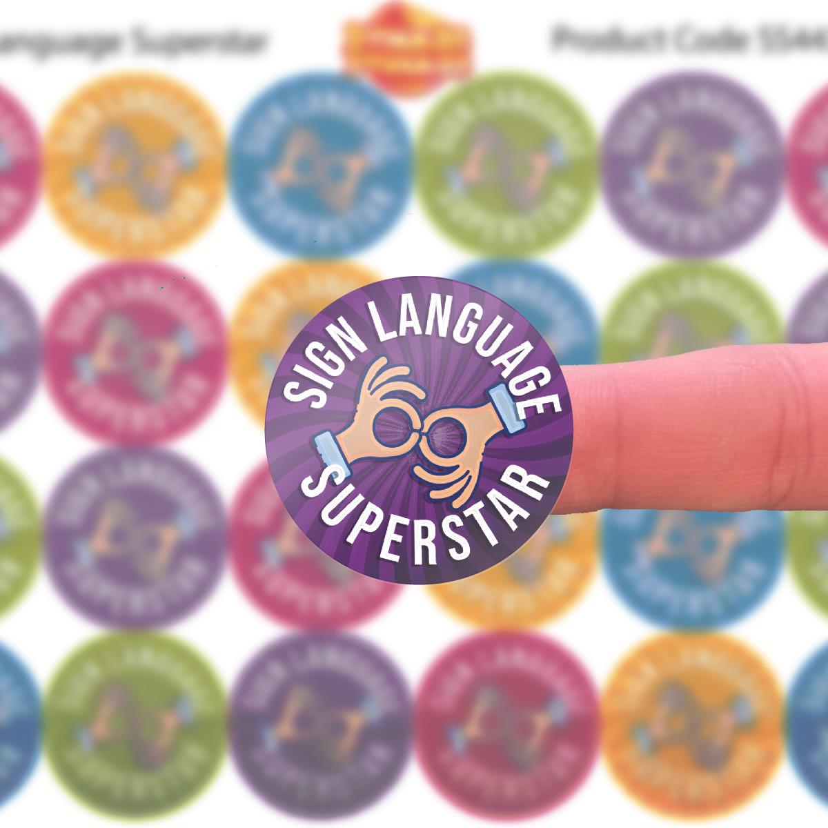 144 Sign Language Superstar - 30mm - Glossy Reward School Stickers for Teachers & Parents
