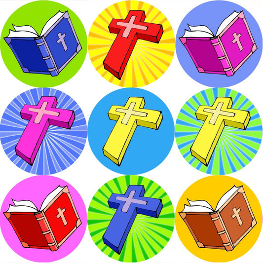 144 Bibles and Crosses 30mm Children's Xmas Reward Stickers for Teachers or Parents
