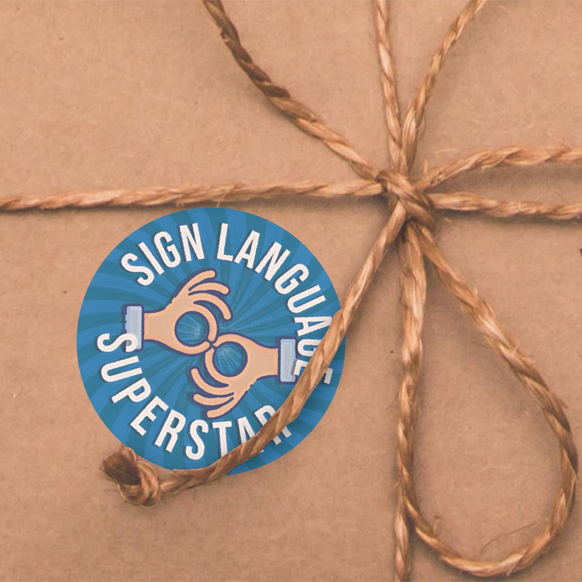 144 Sign Language Superstar - 30mm - Glossy Reward School Stickers for Teachers & Parents