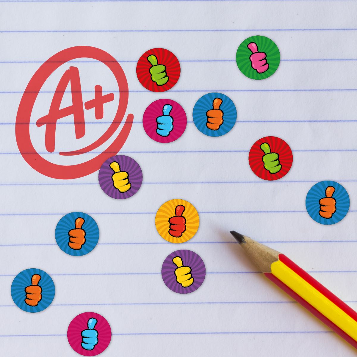 900 Colourful Mini Thumbs Up Dots 10mm Glossy Teacher Reward Stickers Spot Stickers Journal Stickers