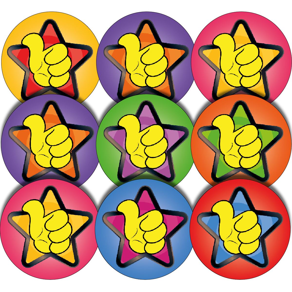 Teacher Reward Stickers - 30mm Glossy - Star Thumbs Up - 144 Stickers