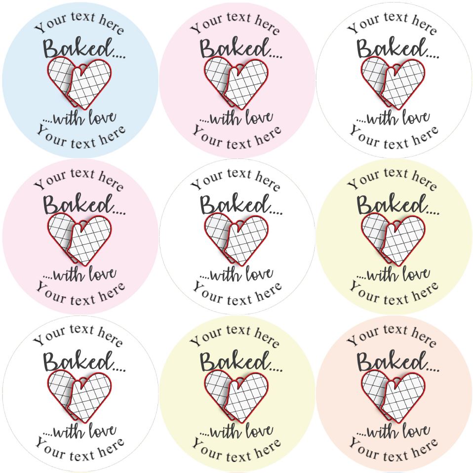 144 Personalised Baked with Love 30mm Glossy Stickers Labels