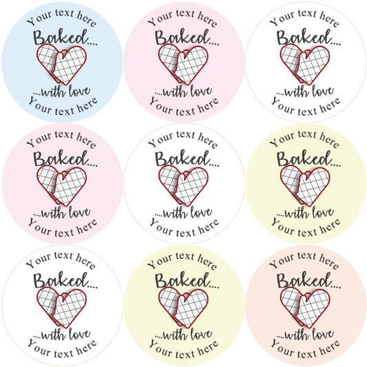 144 Personalised Baked with Love 30mm Glossy Stickers Labels