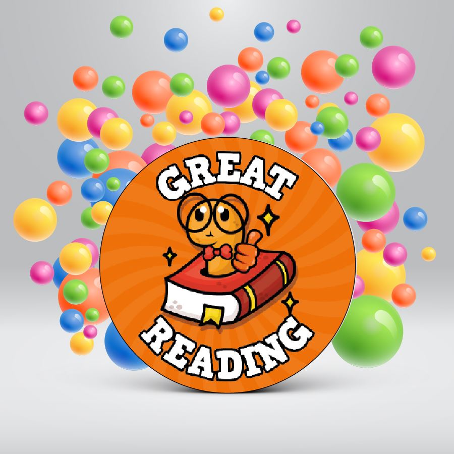144 Great Reading Book Worm - 30mm - Glossy Reward Stickers for Teachers & Parents