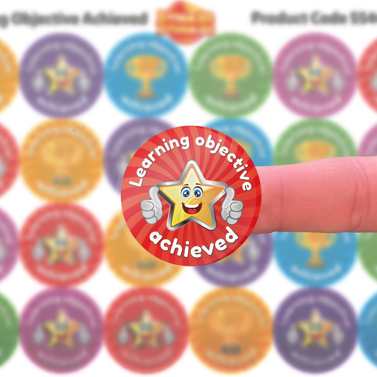 144 Learning Objective Achieved - 30mm - Glossy Reward School Stickers for Teachers & Parents