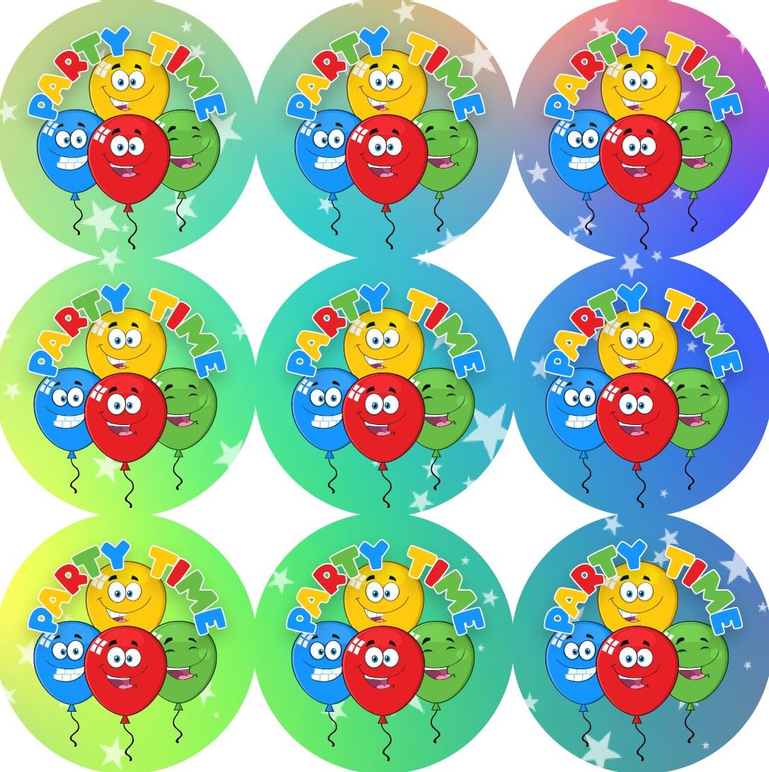 144 Party Time Balloons 30mm Stickers Glossy Reward Stickers