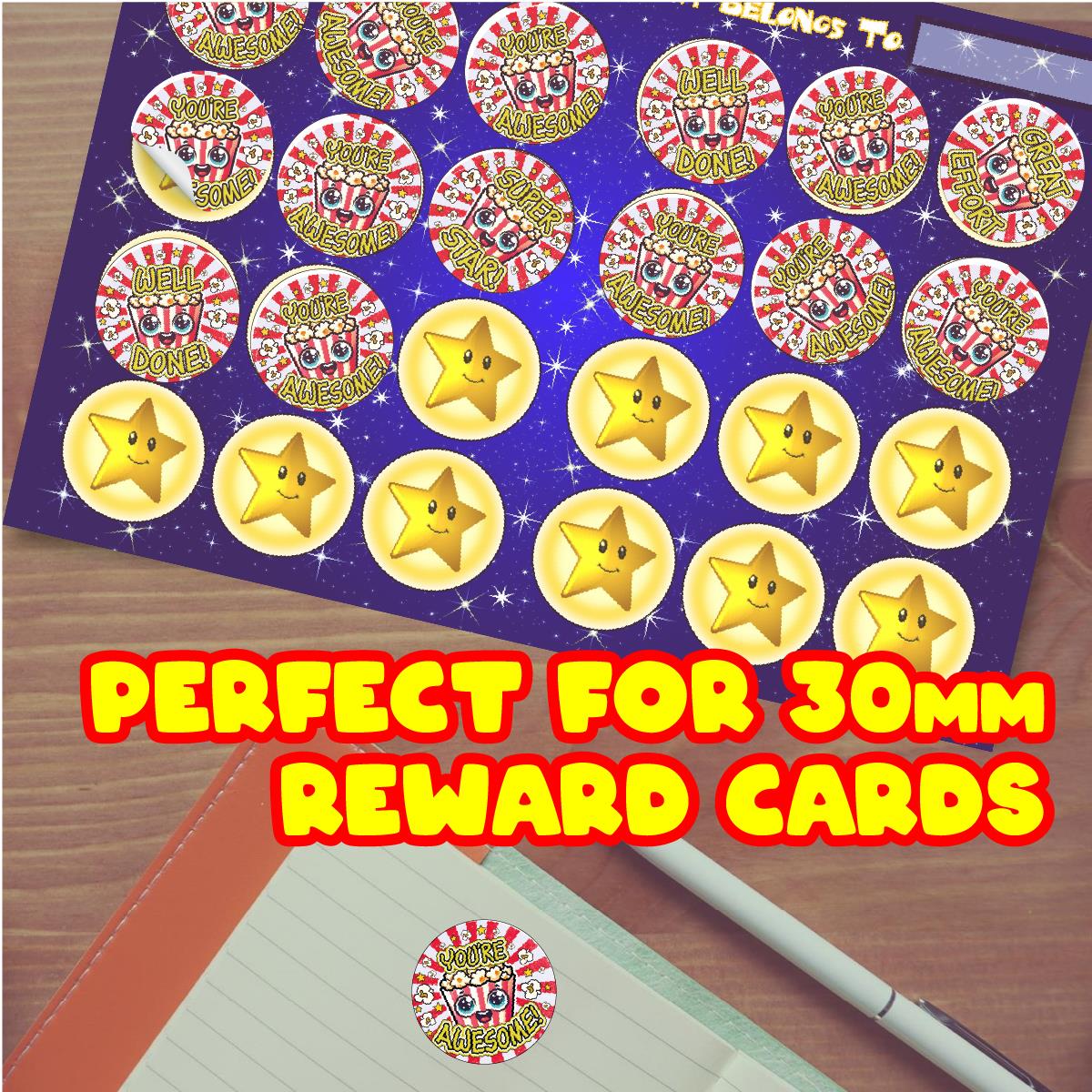 120 Popcorn Starburst Praise 30mm Scented Reward Stickers for Teachers, Parents and Party Bags
