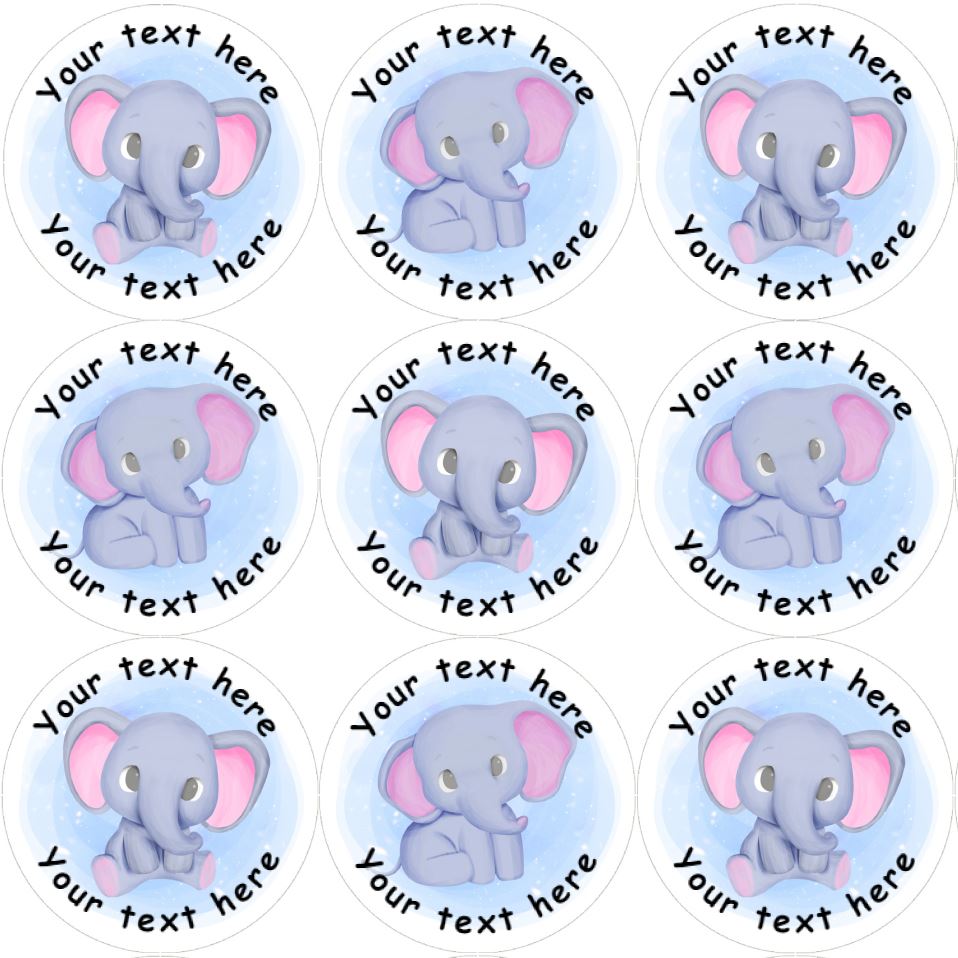 144 Blue Elephants Personalised 30mm Reward Stickers for School Teachers, Nursery, Baby Showers