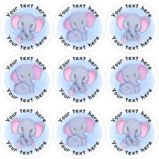 144 Blue Elephants Personalised 30mm Reward Stickers for School Teachers, Nursery, Baby Showers