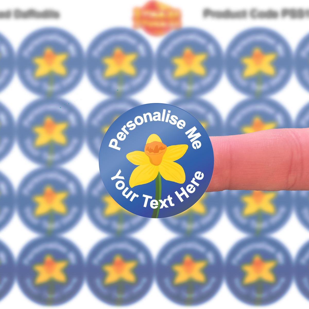 144 Daffodil Themed Personalised 30mm Reward Stickers for School Teachers, Parents, company packaging